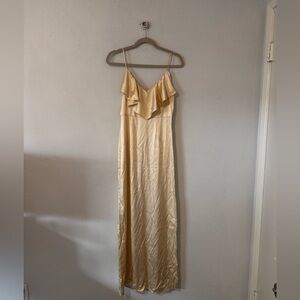 LPA V Neck Ruffle Gown in Champagne